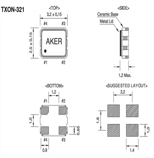 AKER環(huán)保晶振,TXON-321小體積晶振,3225mm四腳貼片晶振 AKER環(huán)保晶振,TXON-321小體積晶振,3225mm四腳貼片晶振