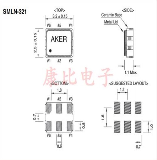 AKER安基晶振,SMLN-321六腳貼片晶振,3225mm差分晶振 AKER安基晶振,SMLN-321六腳貼片晶振,3225mm差分晶振