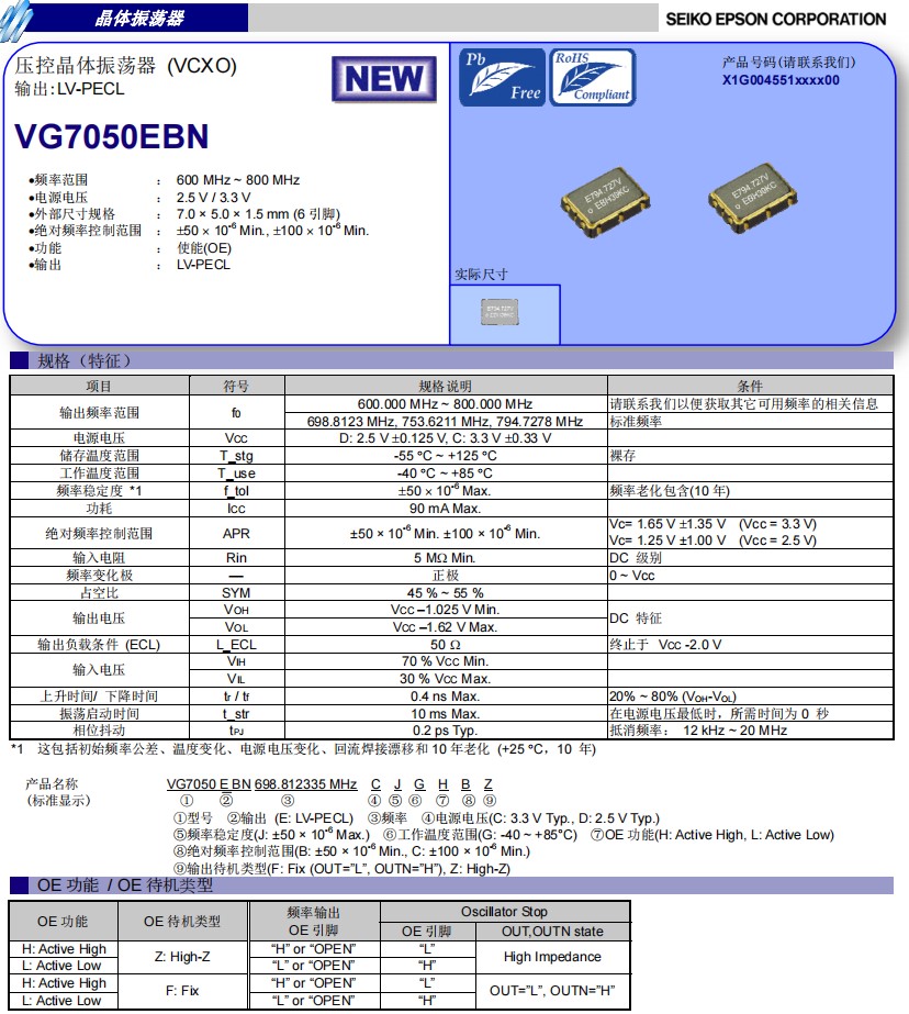 VG7050EBN規格 VG7050EBN規格